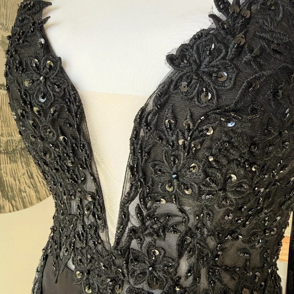 Jovani Black Embroidered Bodice Plunging Neck Prom Dress 23124 - Picture 7 of 8